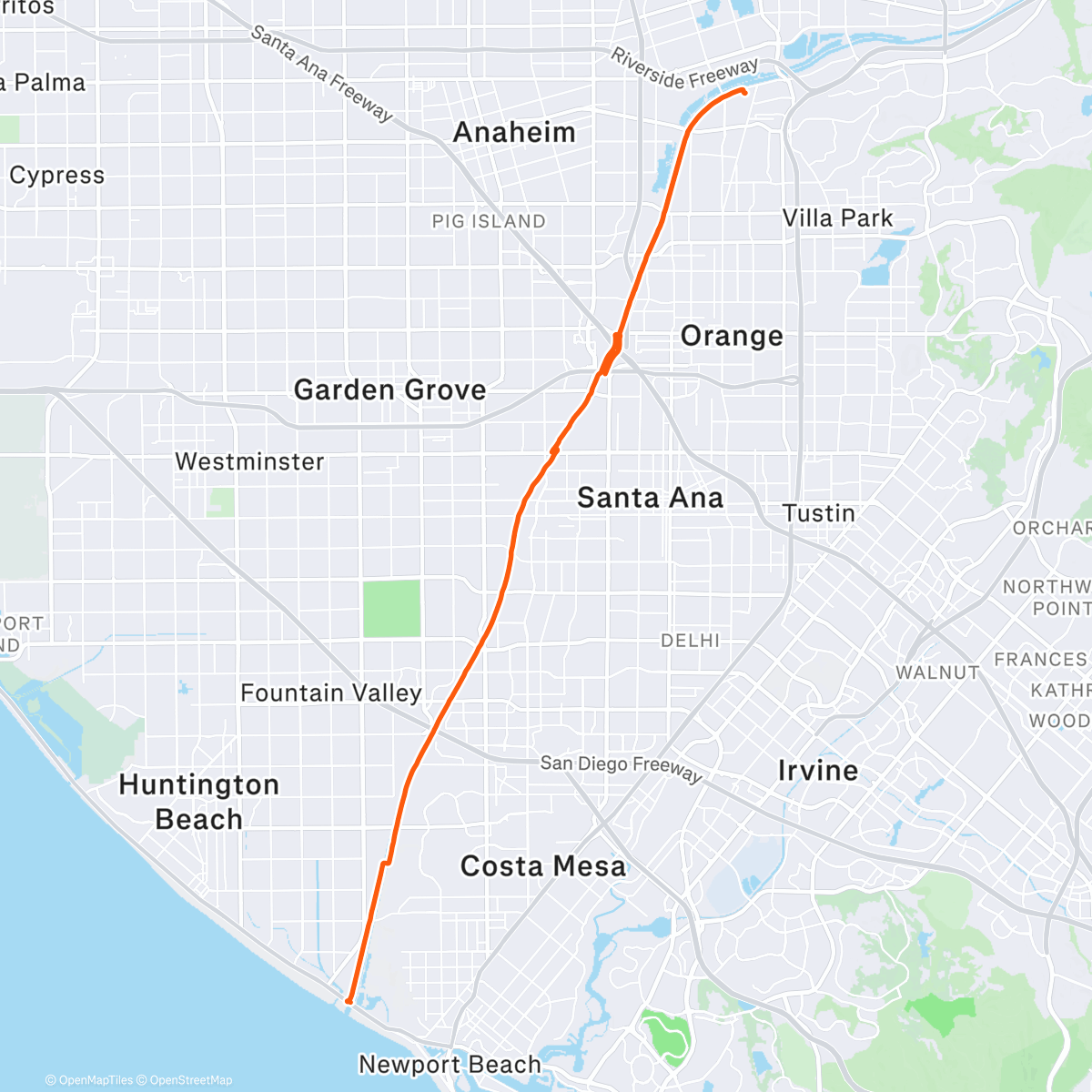 Map of the activity, Christmas Pacific ride