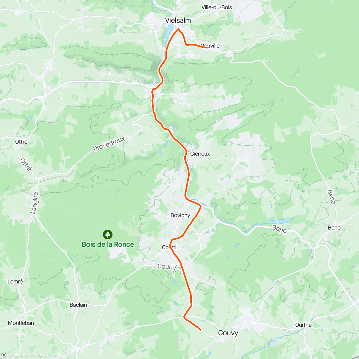 「Kinomap - Liège Bastogne Liège 🍟🌞🚲 à partir de Gouvy」活動的地圖
