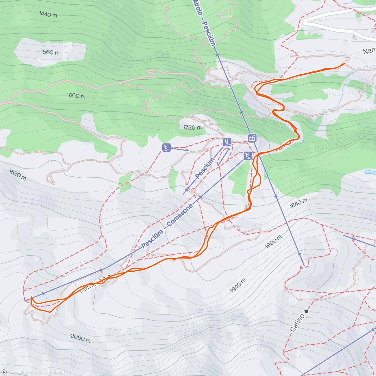 Mapa da atividade, Sessione di sci fuoripista mattutina