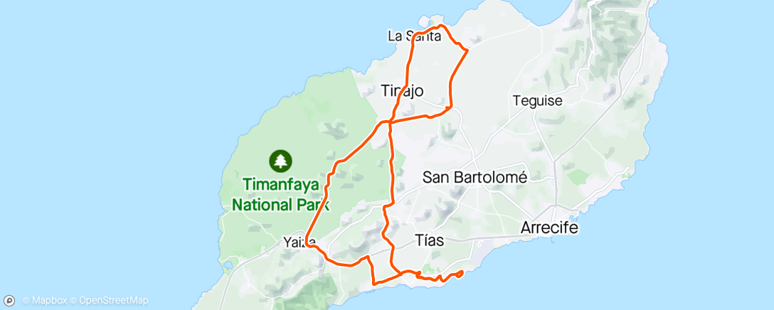 Map of the activity, Timanfaya National Park - La Santa and back