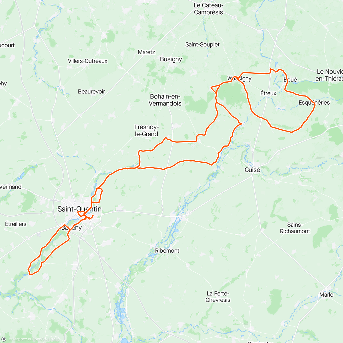 Map of the activity, Route cyclo de  Morcourt en groupe