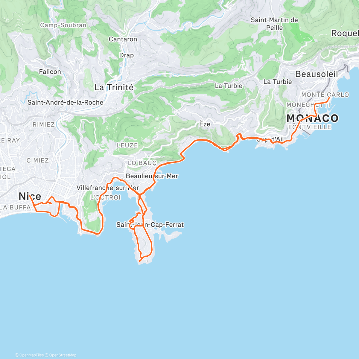 Map of the activity, Arvo cruise to nice via cap ferrat
