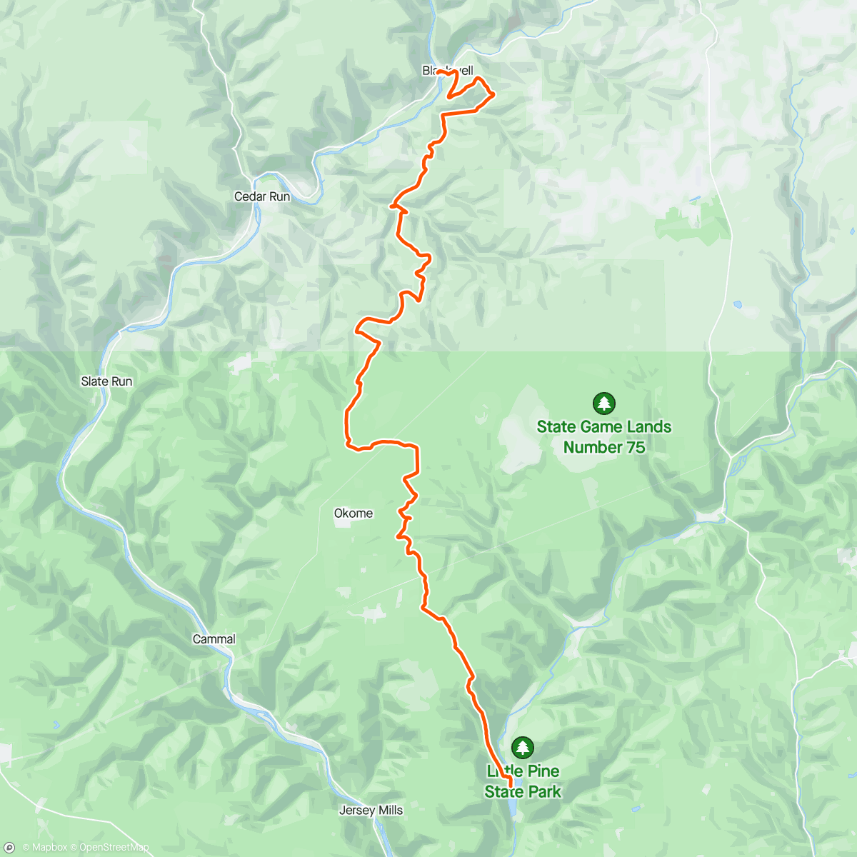 Map of the activity, Blackwell to Little Pine