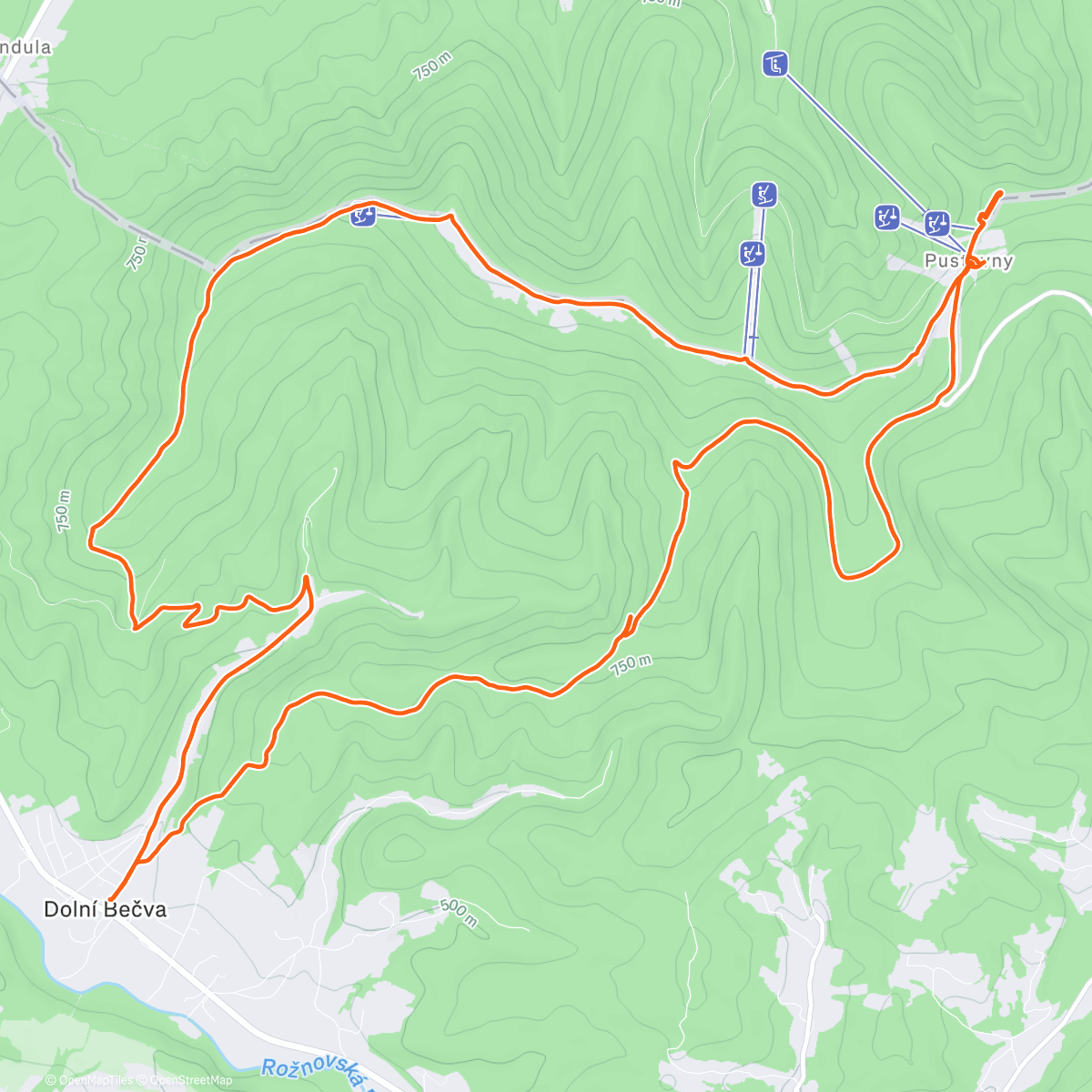 Map of the activity, Radhošť z Dolní Bečvy