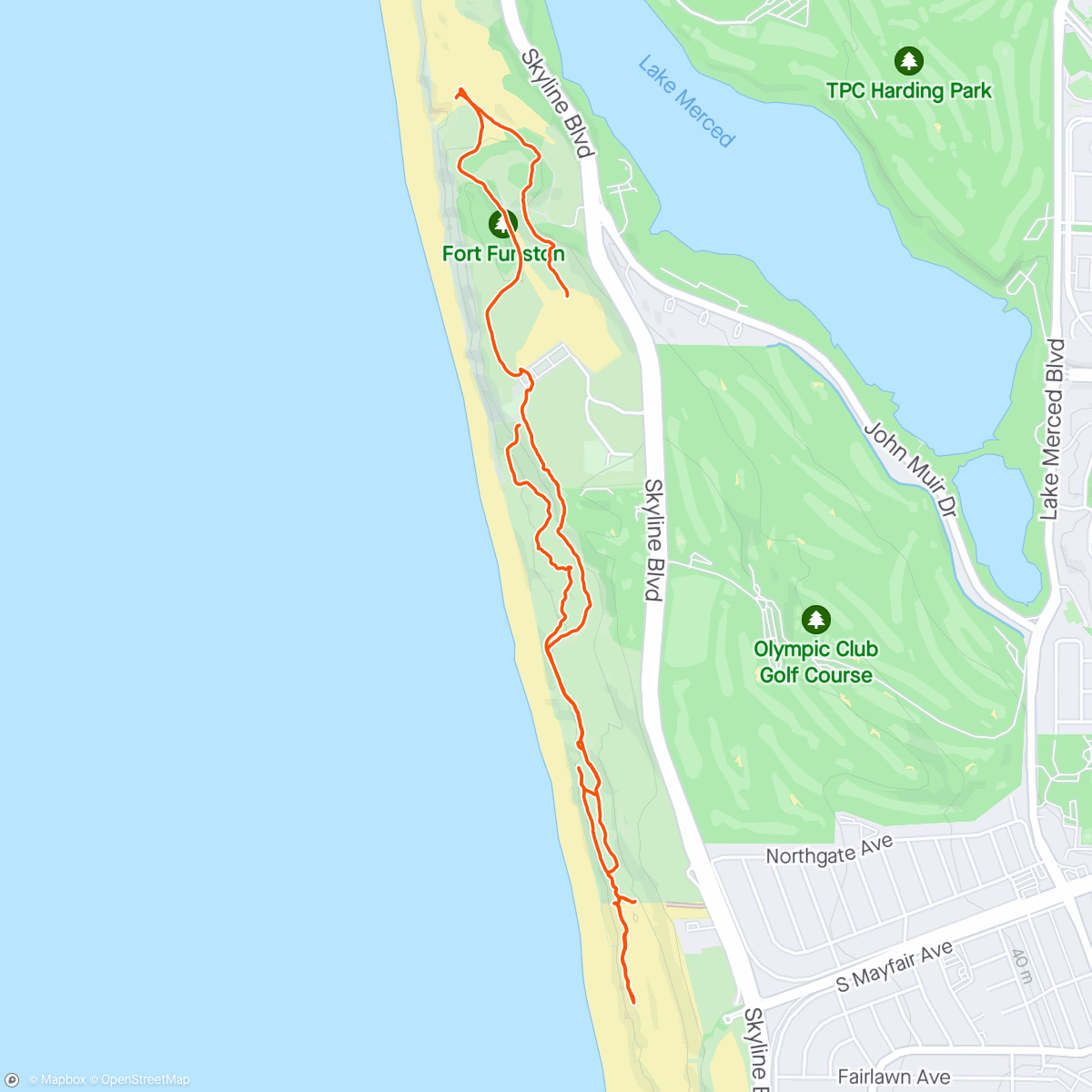 Map of the activity, Extraordinary, most wonder-full Morning and afternoon #Funston Beach walk (I could live there) with a mighty omnipresent Raven presence and one in particular became my friend and came with an important message I still have to figure out - 🌞🌓🐦🐦🐦🌊🚶‍♀️🪄🌁💫⚡️🌊
