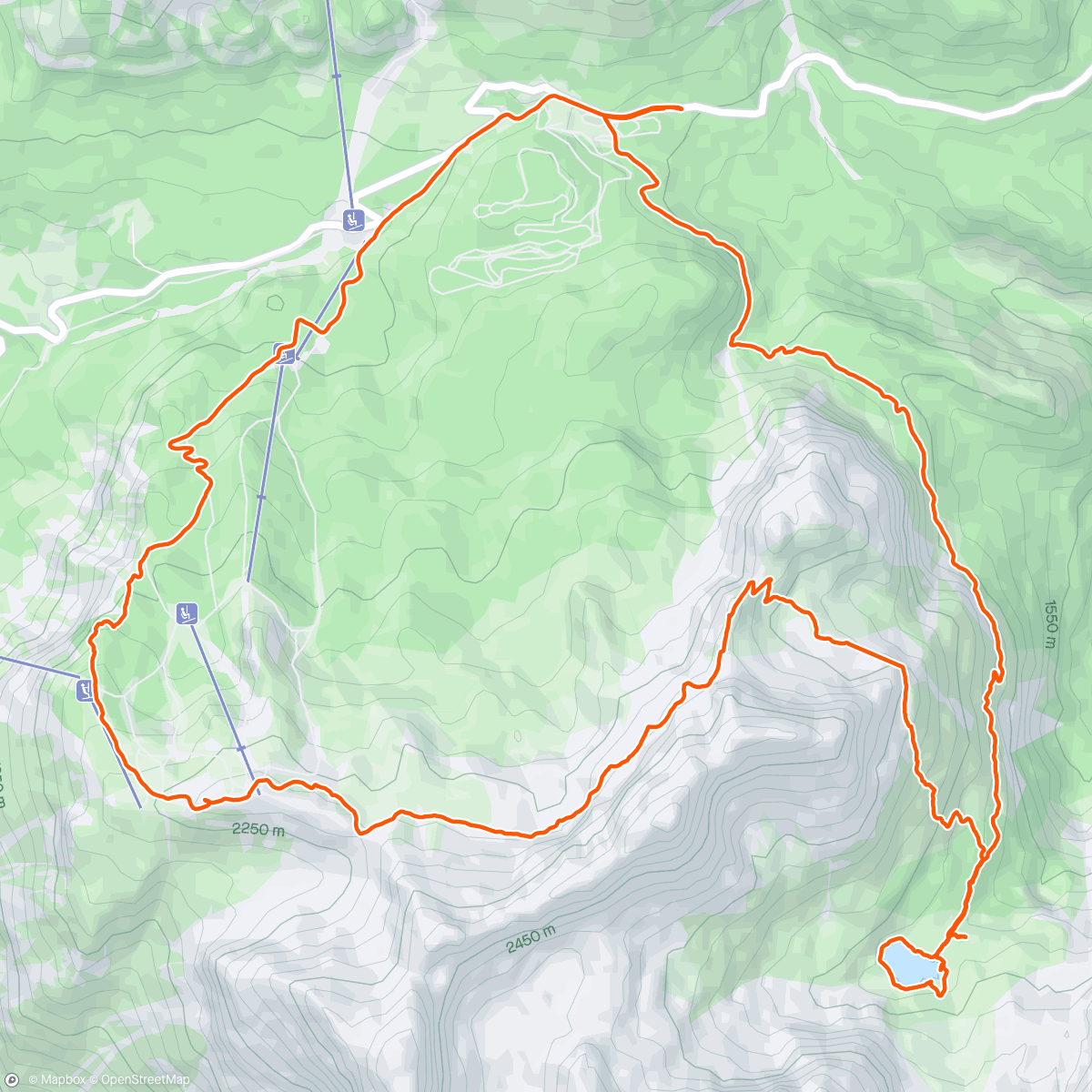 Map of the activity, A blue lake and a lot of elevation