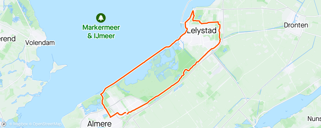 Map of the activity, Avondrit winderig rondje Lelystad