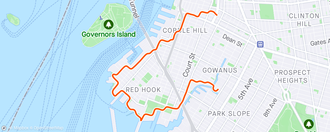 Map of the activity, Windy Red Hook Waterfront to Whole Foods