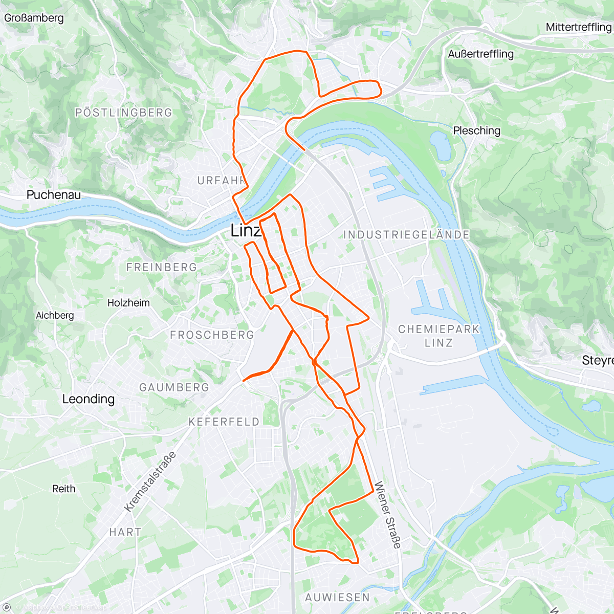 Map of the activity, Hitzeschlacht Linz Marathon