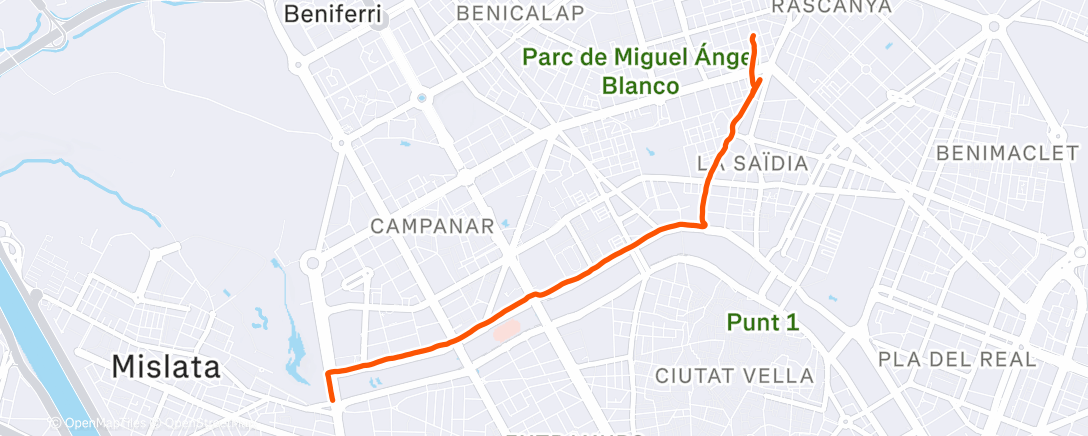 Map of the activity, Bicicleta al anochecer