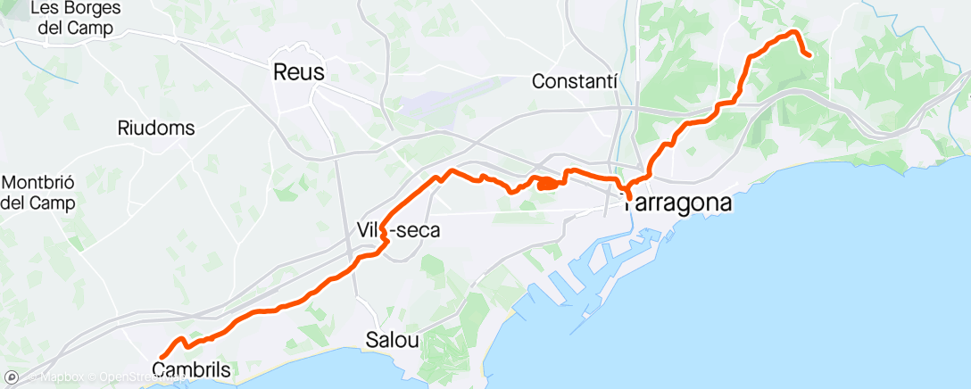 Map of the activity, recorrido de Cambrils a El Catllar