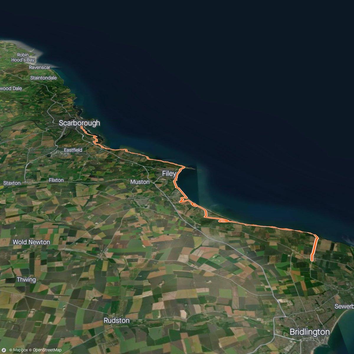 Map of the activity, Scarborough to Bempton on the Coastal Path