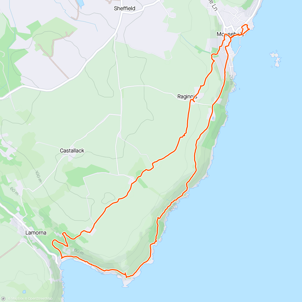 Map of the activity, Running the Coast Path, Mousehole to Lamorna