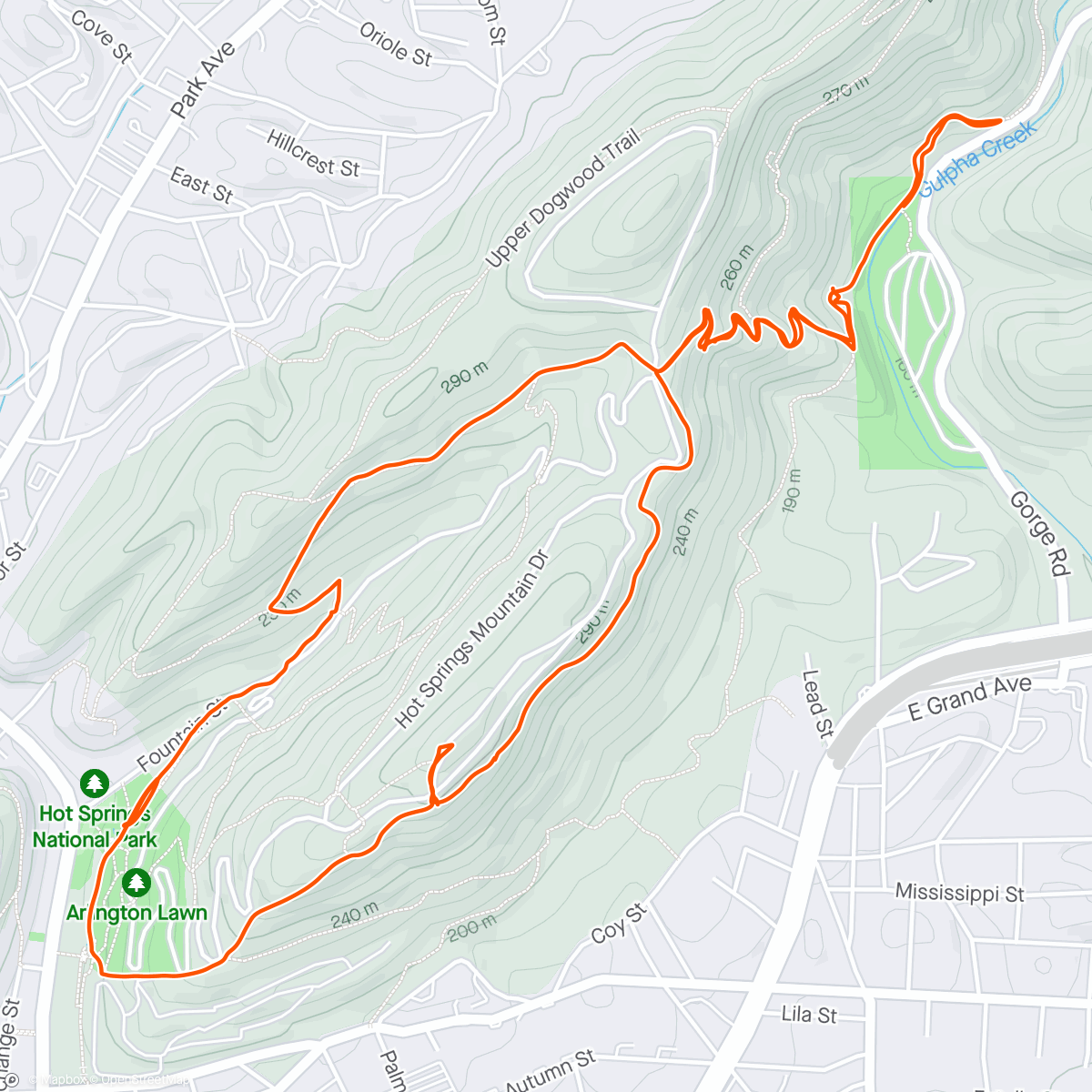 Mapa de la actividad, Hot Springs Natl Park Hike