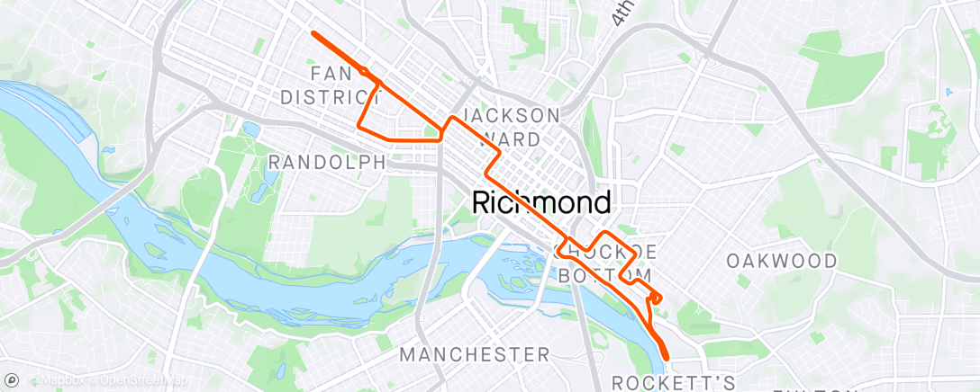 Map of the activity, Zwift - Group Ride: GXY HIGH ORBIT [2.1-2.7 WKG] CAT C (C) on Libby Hill After Party in Richmond