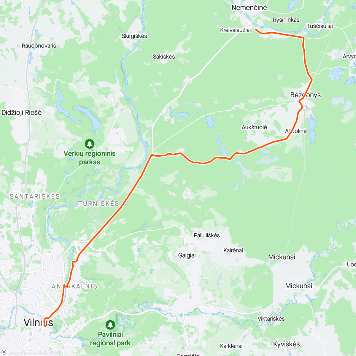 Map of the activity, Back from Nemenčine