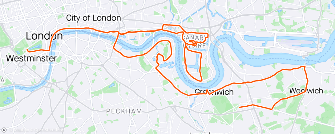 Kaart van de activiteit “London Marathon- chuffed with first marathon”