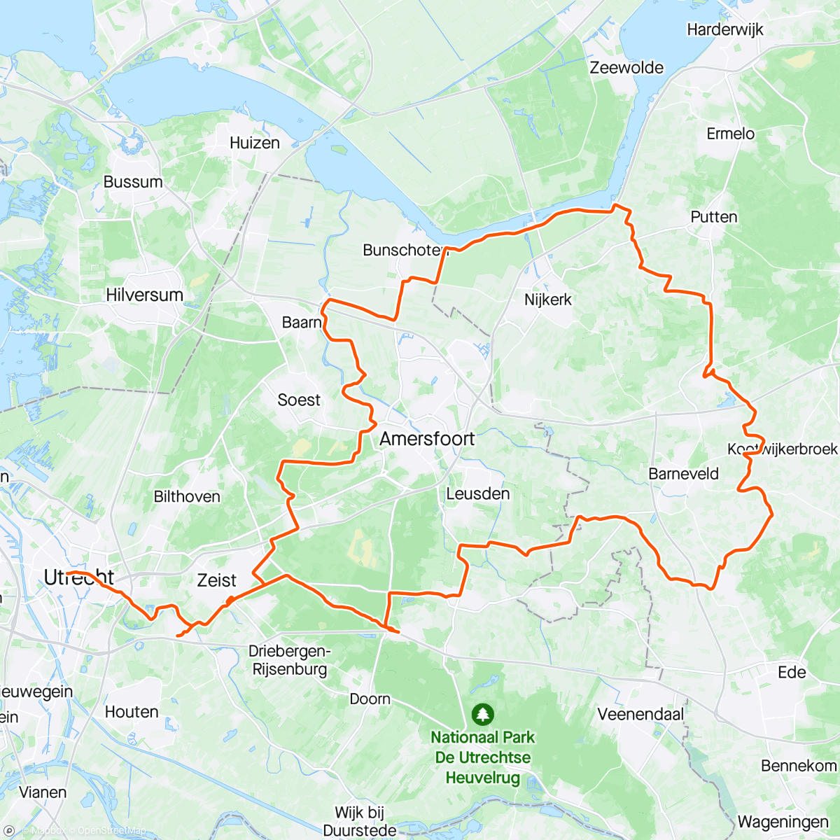 Karte der Aktivität „Pre event route controle , dag 2, deels de 70, deels de 150 km route Giro d'Utrecht, zondag 19 mei”