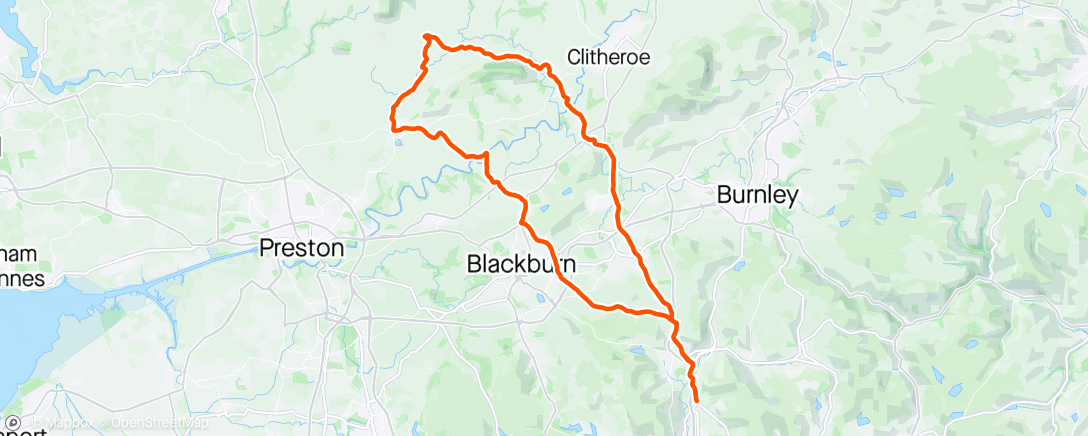 Map of the activity, Edenfield to chipping via roundhills and accy brew