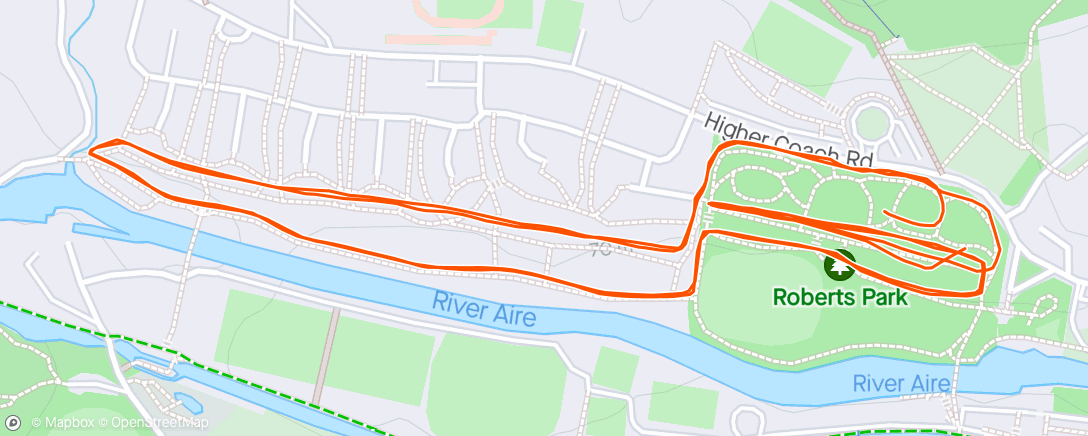 Map of the activity, Roberts Park parkrun. Trying and failing for 21 seconds again