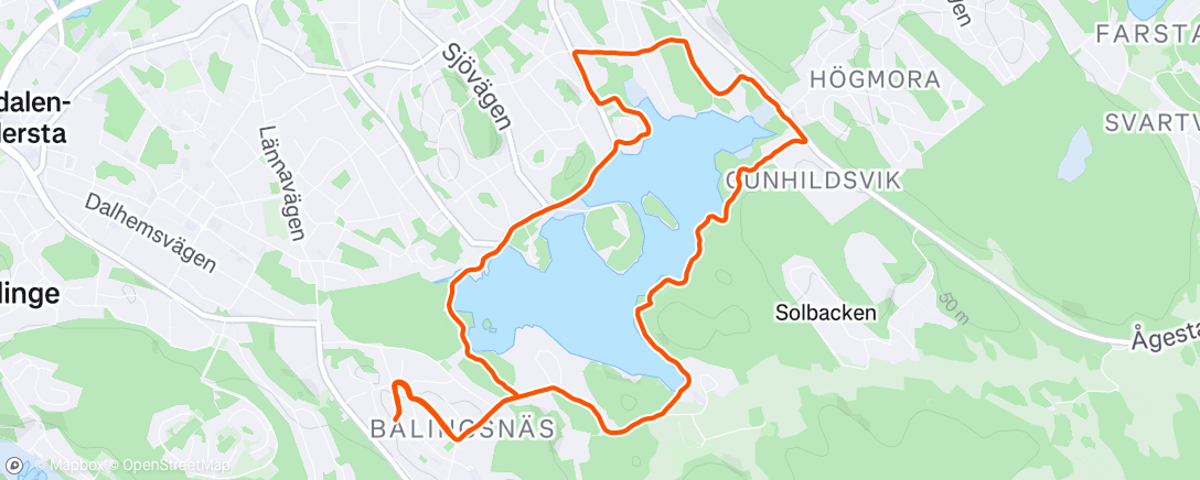 Map of the activity, 3 min växelvis jogg/gång