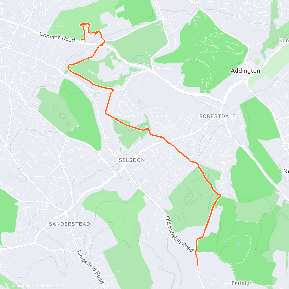 Map of the activity, 1099 - Xmas Eve trail run with Cat! 😻