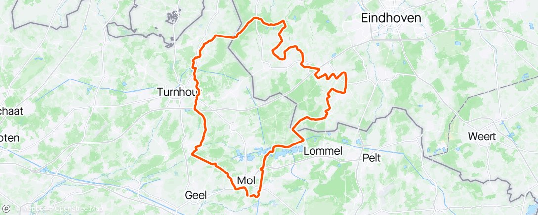 Map of the activity, Met de Stoempers naar Nederland ( Bladel ) 133 km