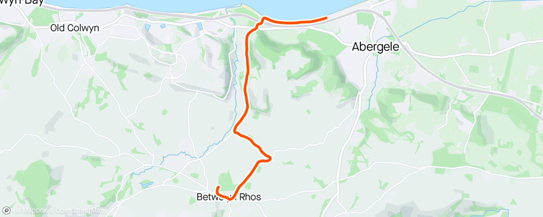 Map of the activity, Ride to Betws yn rhos and back