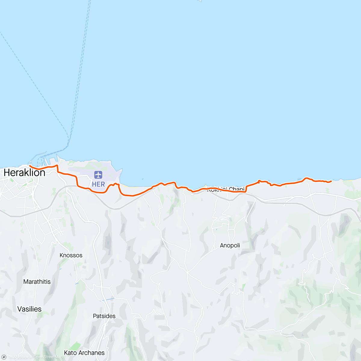 Map of the activity, ROUVY - Kato Gouves to Herakleion | Crete