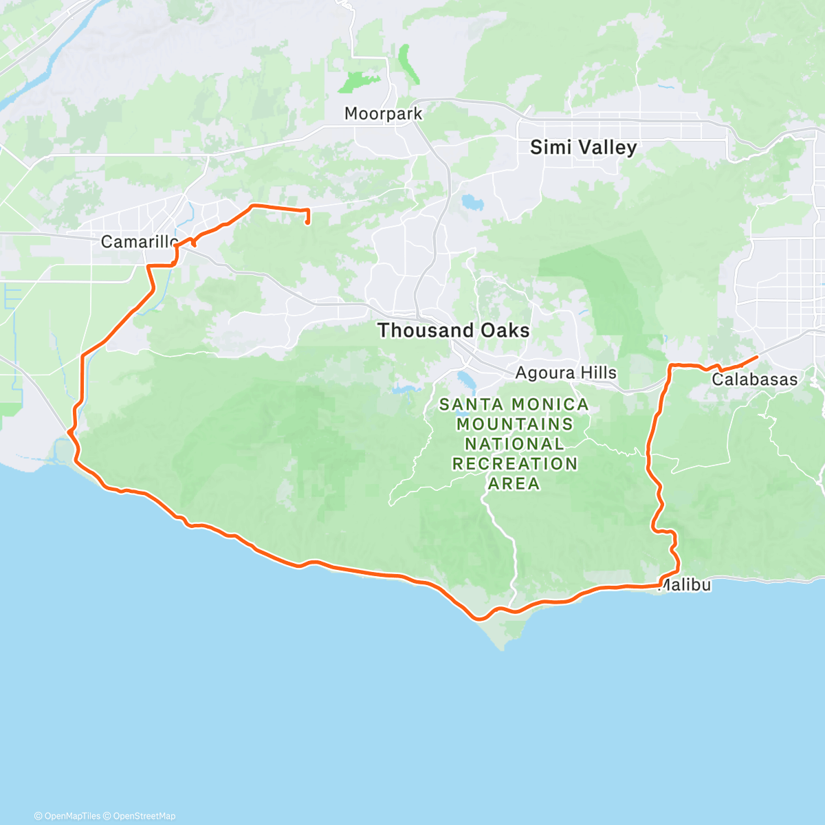 Map of the activity, Pacific Coast Highway: Calabasas-Malibu-Santa Rosa Valley