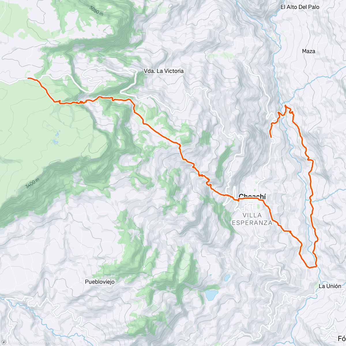 Map of the activity, Termales-Ferra-Puente colgante-Calle de los burros-Villa Nueva-Camino Real-Pueblito español