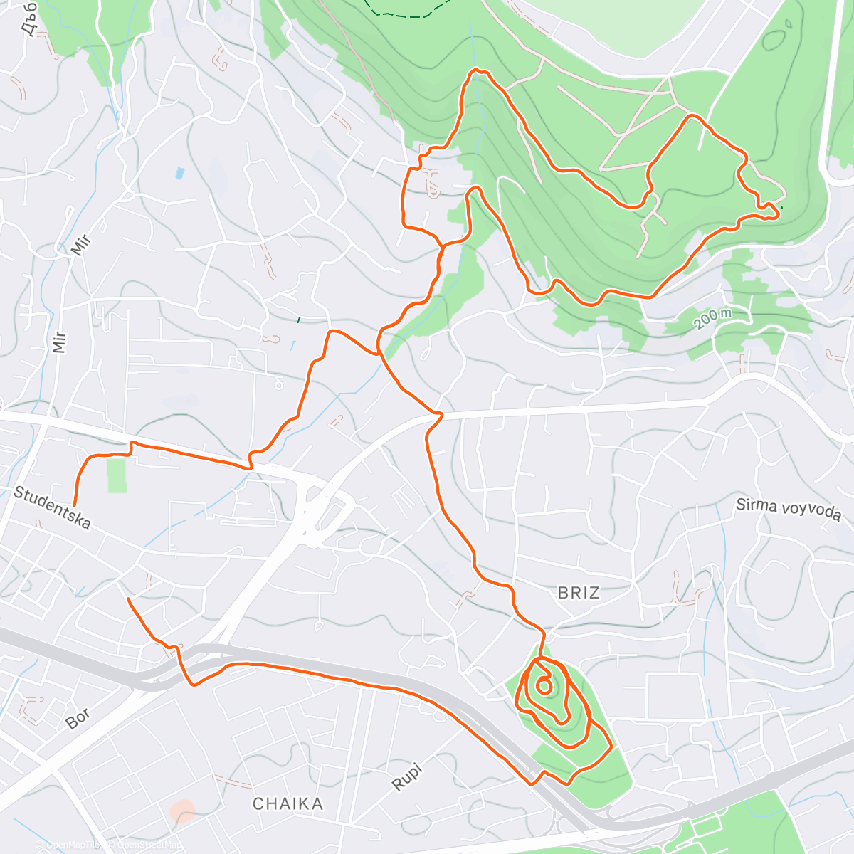 Map of the activity, Afternoon Run