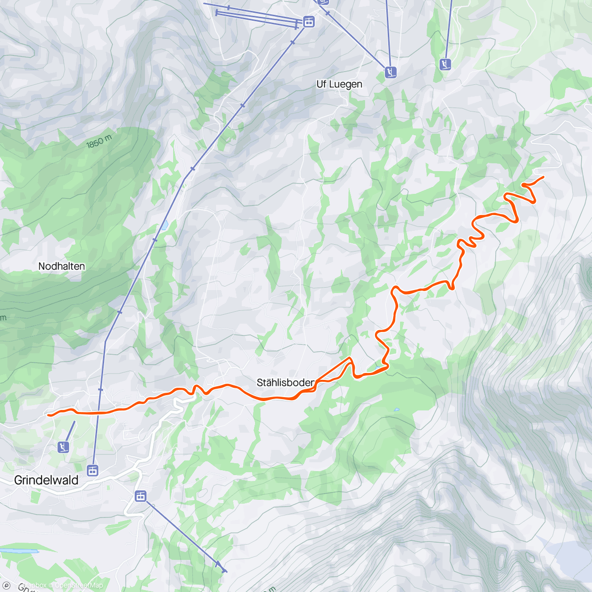 Map of the activity, Rental bike hilltervals: 13x (1’ hard, 2’ easy)