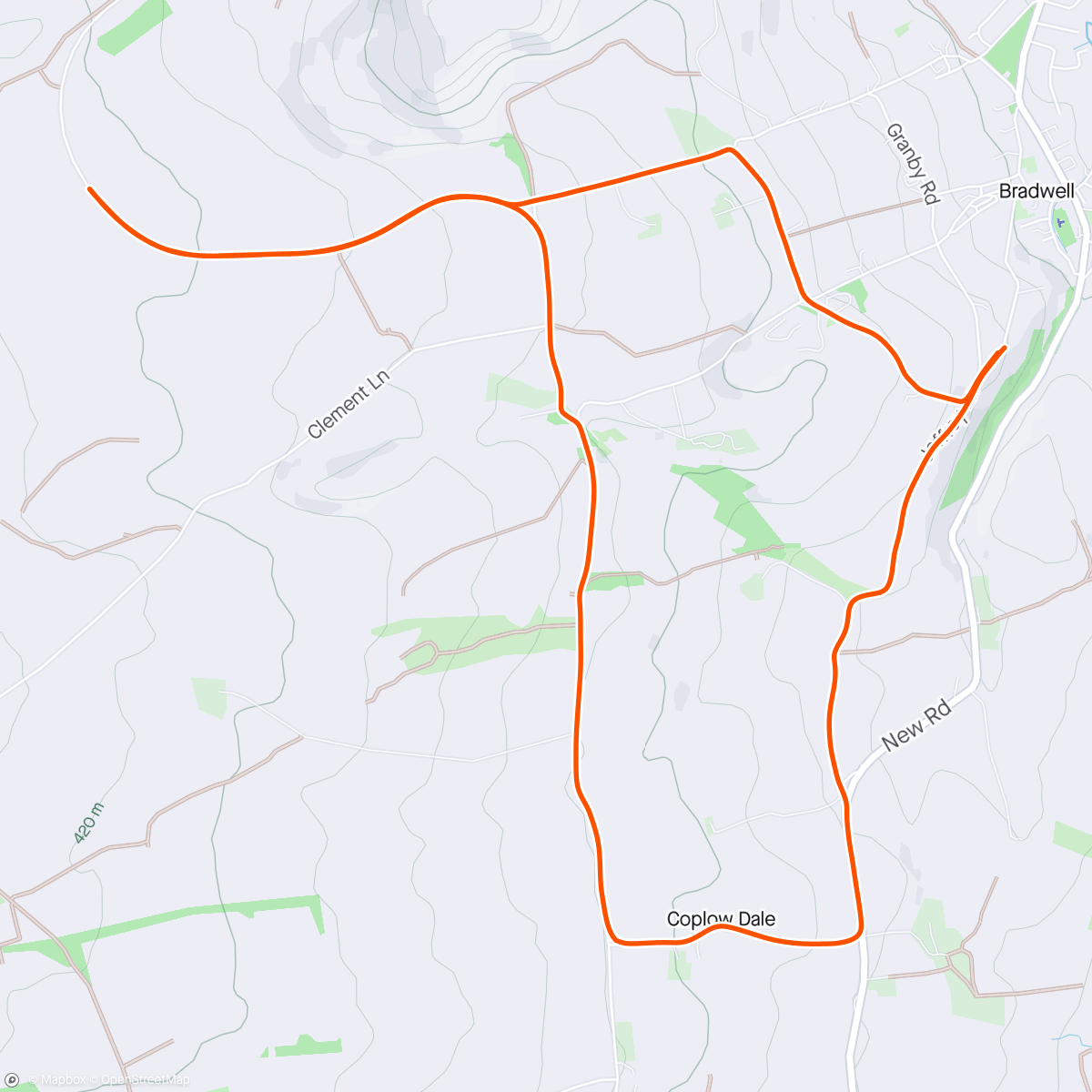 Map of the activity, Coplow Dale and Bradwell Moor