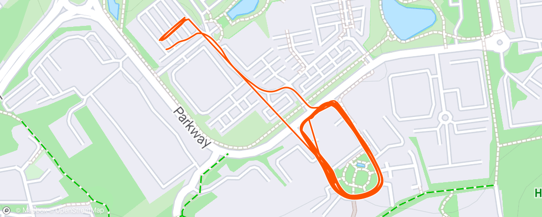 Map of the activity, Horseshoe hills x 8 plus a few hill sprints then strides