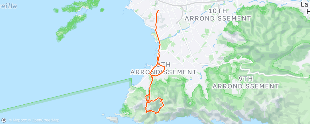 Map of the activity, Plage et trail calanques vite fait bien fait 🥵
