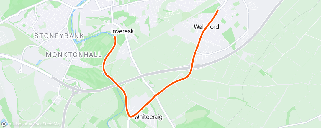 Map of the activity, 5k run then 5k walk back