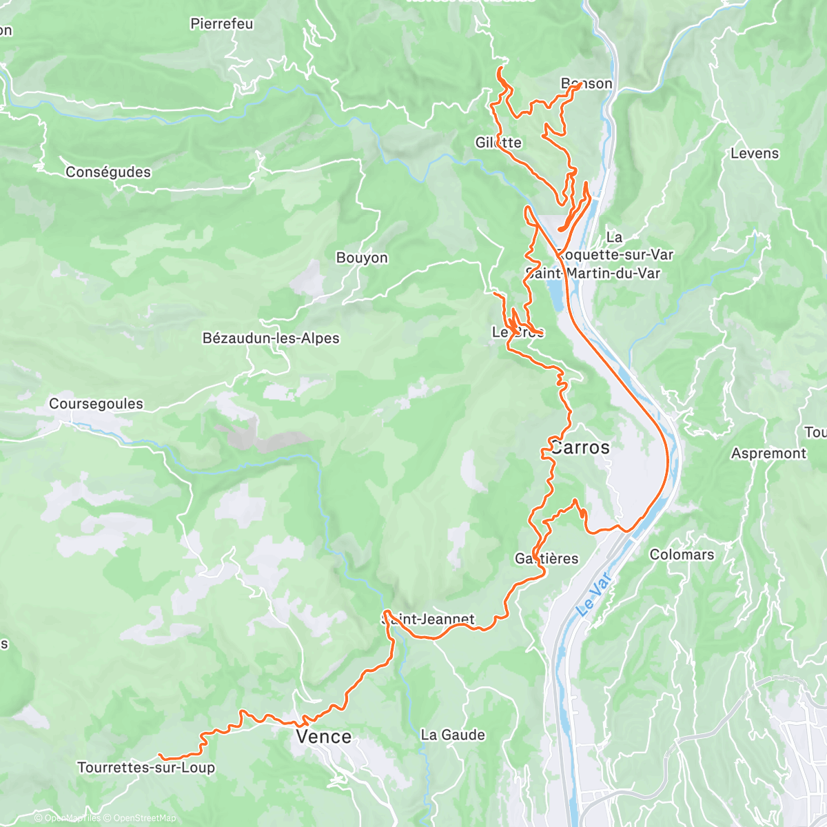 Map of the activity, Vence - Bonson - Gilette