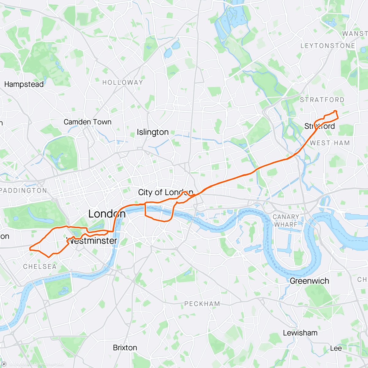 アクティビティ「Evening ride to South Kensington」の地図