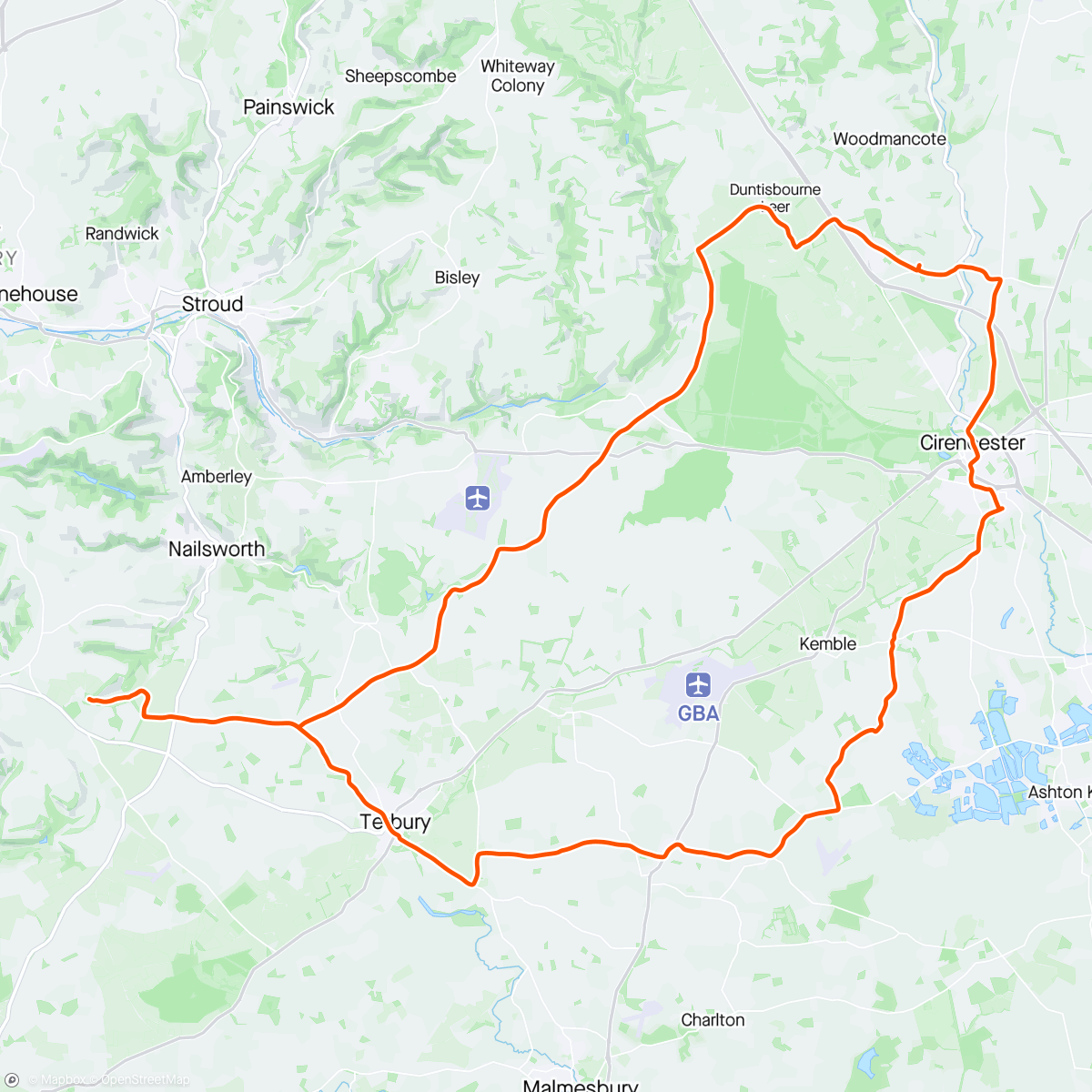 Map of the activity, U3A ride