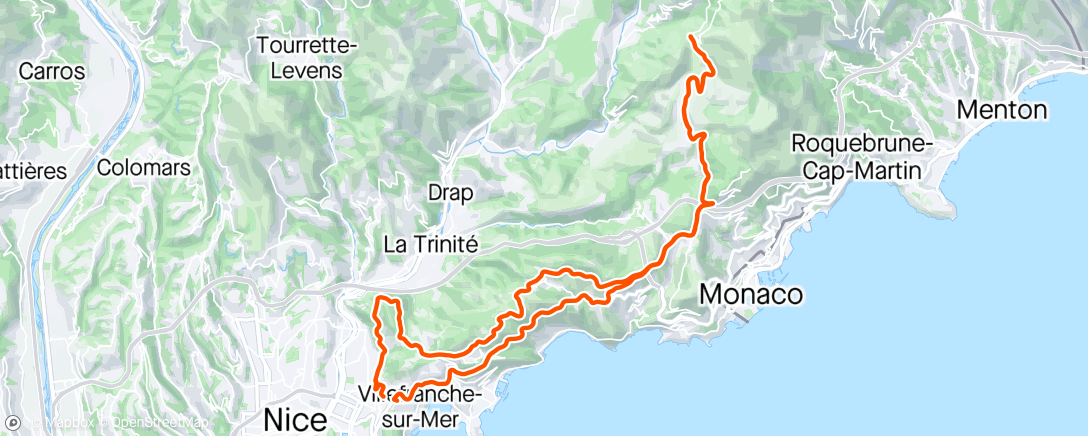 Map of the activity, Motoring to Peille