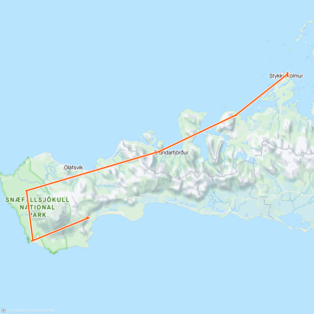 Map of the activity, Snaefellnes Peninsula exploring