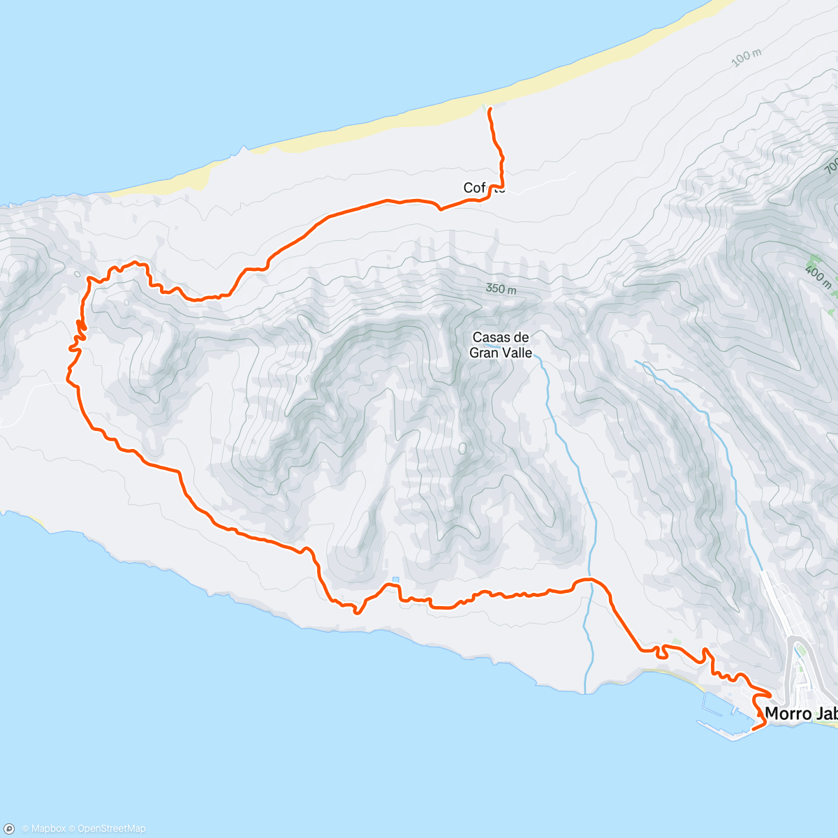 Map of the activity, From Ferry to Cofete Beach in the dark