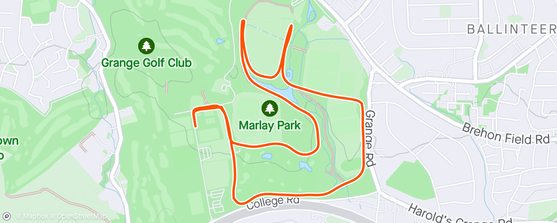 Mapa da atividade, Marlay parkrun 19:18