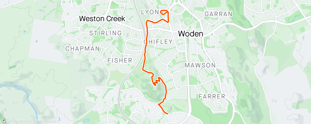 Map of the activity, To Woden via Mt Taylor