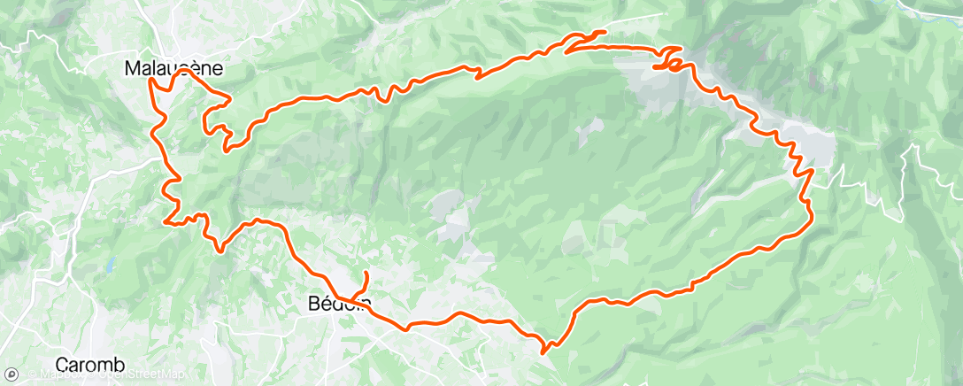 Mapa de la actividad (Bedoin - Malaucene- non stop Mont Ventoux- Bedoin Belezy. Het is de achtste keer dat ik de Ventoux heb beklommen. De derde keer vanuit Malaucene. 19 minuten langszamer dan in 2019 en 6 minuten sneller dan in 2021.)