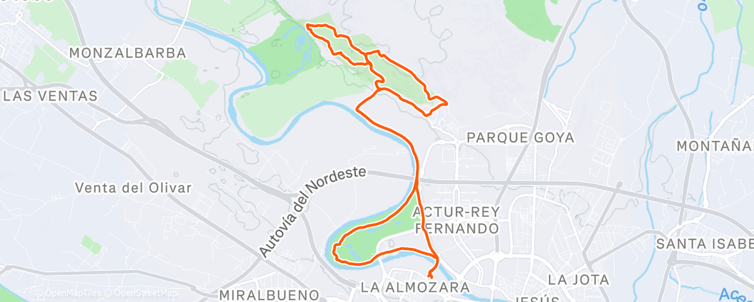 Map of the activity, Bicicleta de montaña por la tarde