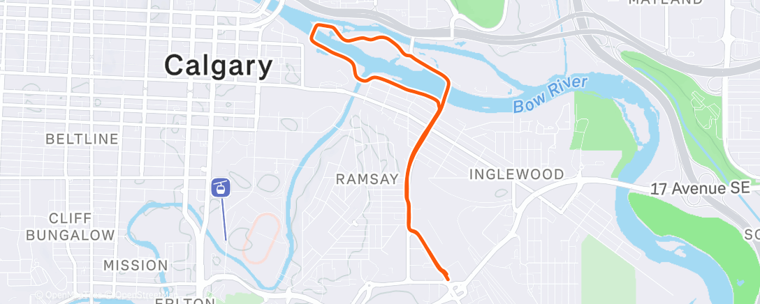 Map of the activity, Tuesday YYC Run