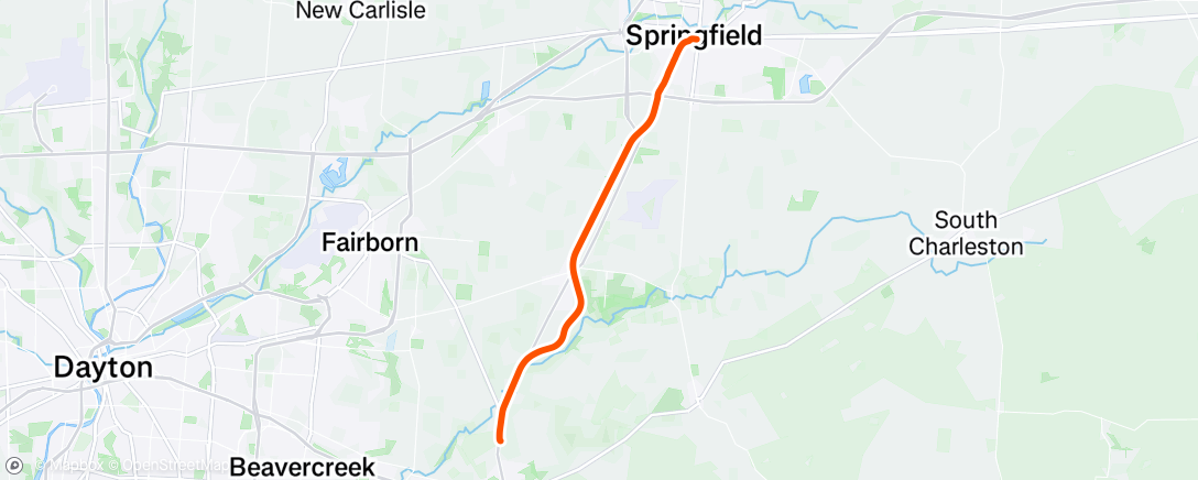 Map of the activity, Xenia to Springfield Ride