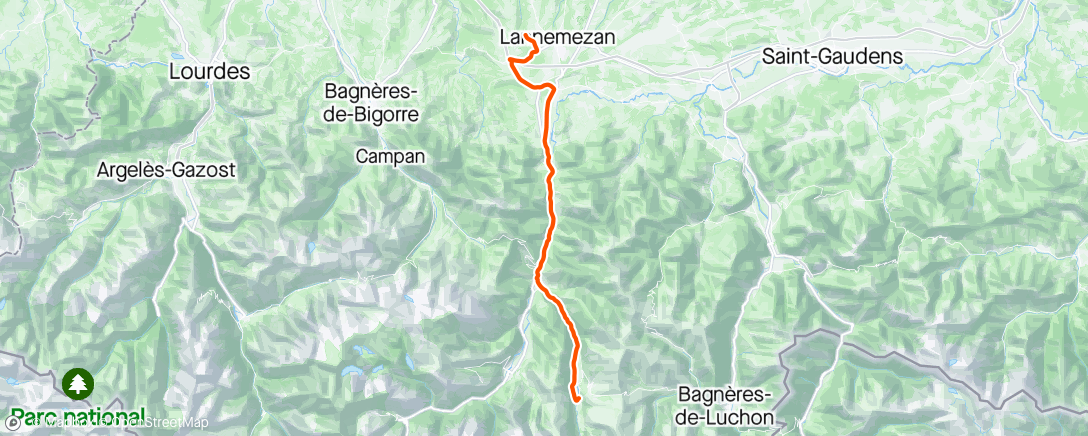 Map of the activity, Retour de Loudenvielle en Solo contre le vent.